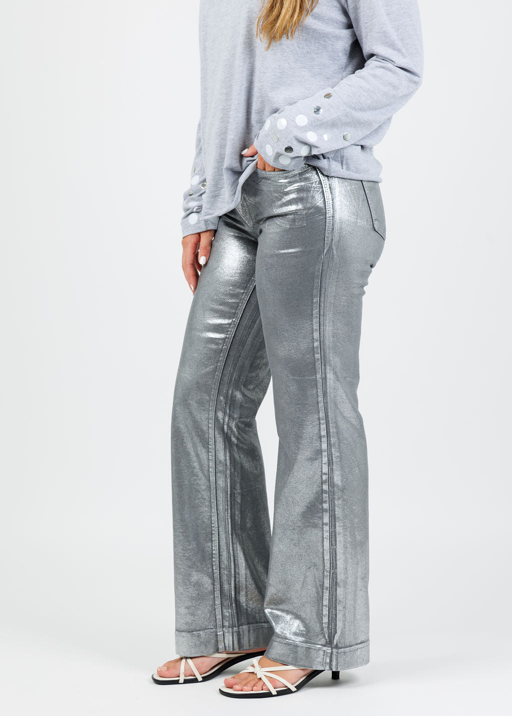 MAC Dream Wide Jeans 32" in Silver Metallic available at Barbara Katz