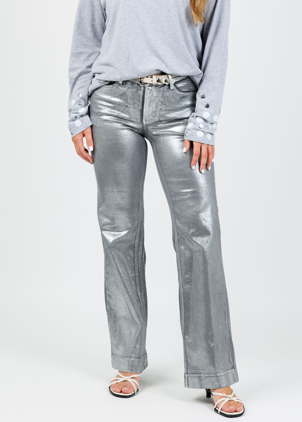 MAC Dream Wide Jeans 32" in Silver Metallic available at Barbara Katz