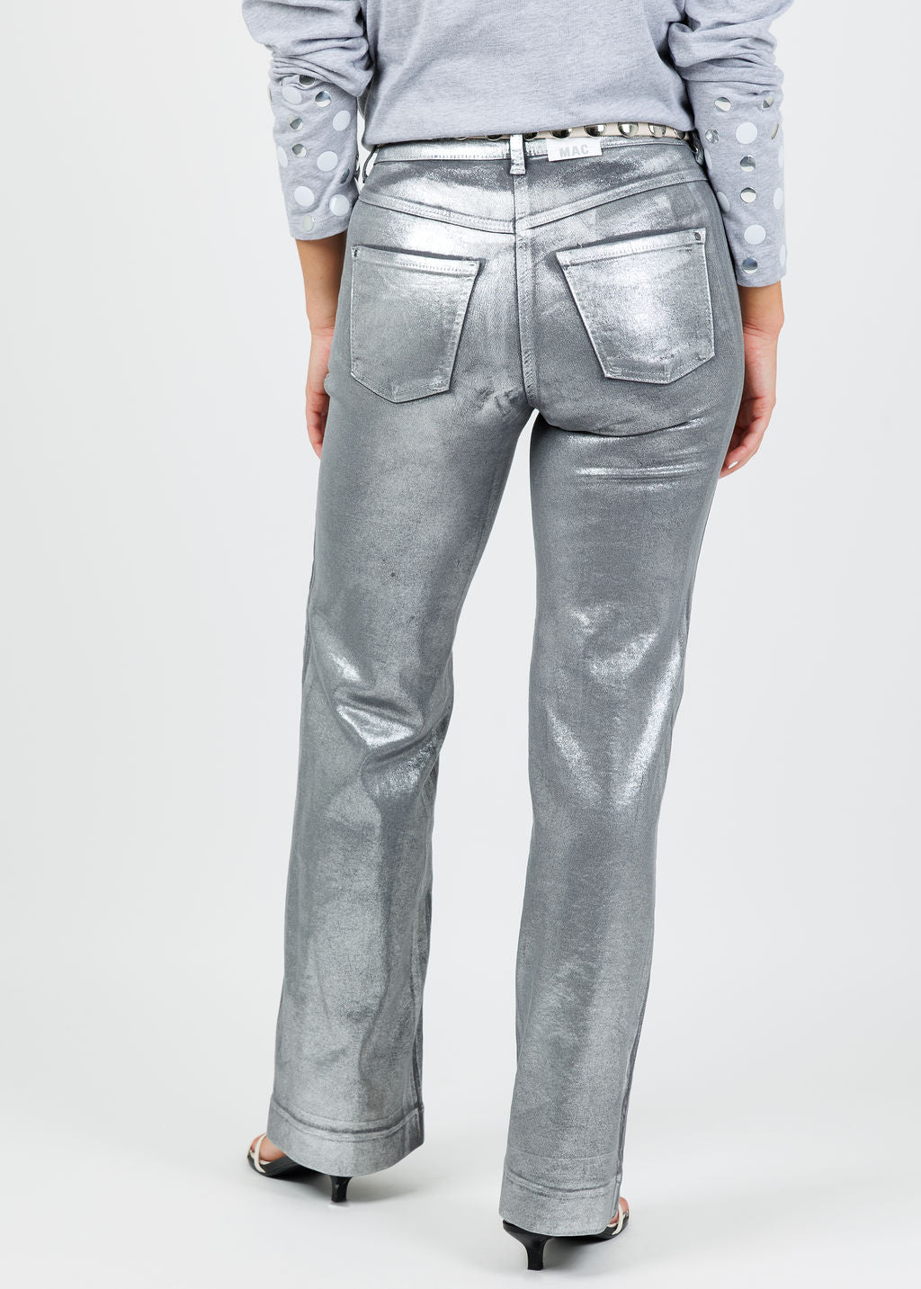 MAC Dream Wide Jeans 32" in Silver Metallic available at Barbara Katz