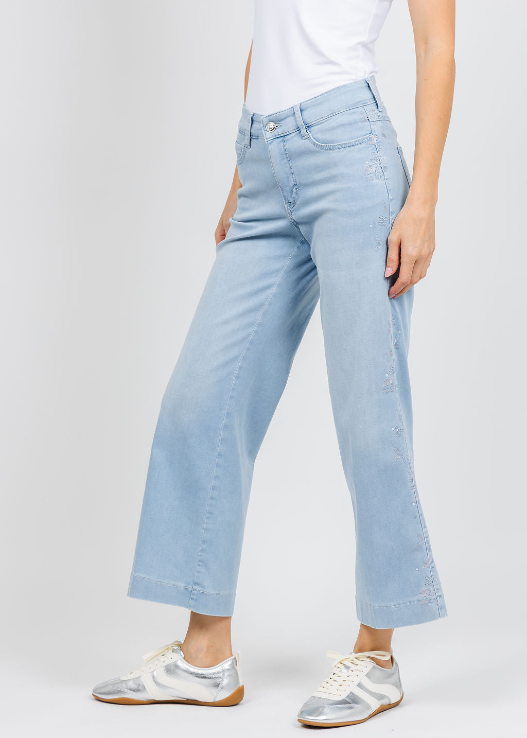 MAC Dream Wide Embroidered Flower Crop Jeans available at Barbara Katz