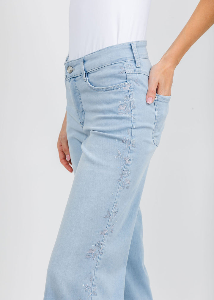MAC Dream Wide Embroidered Flower Crop Jeans available at Barbara Katz