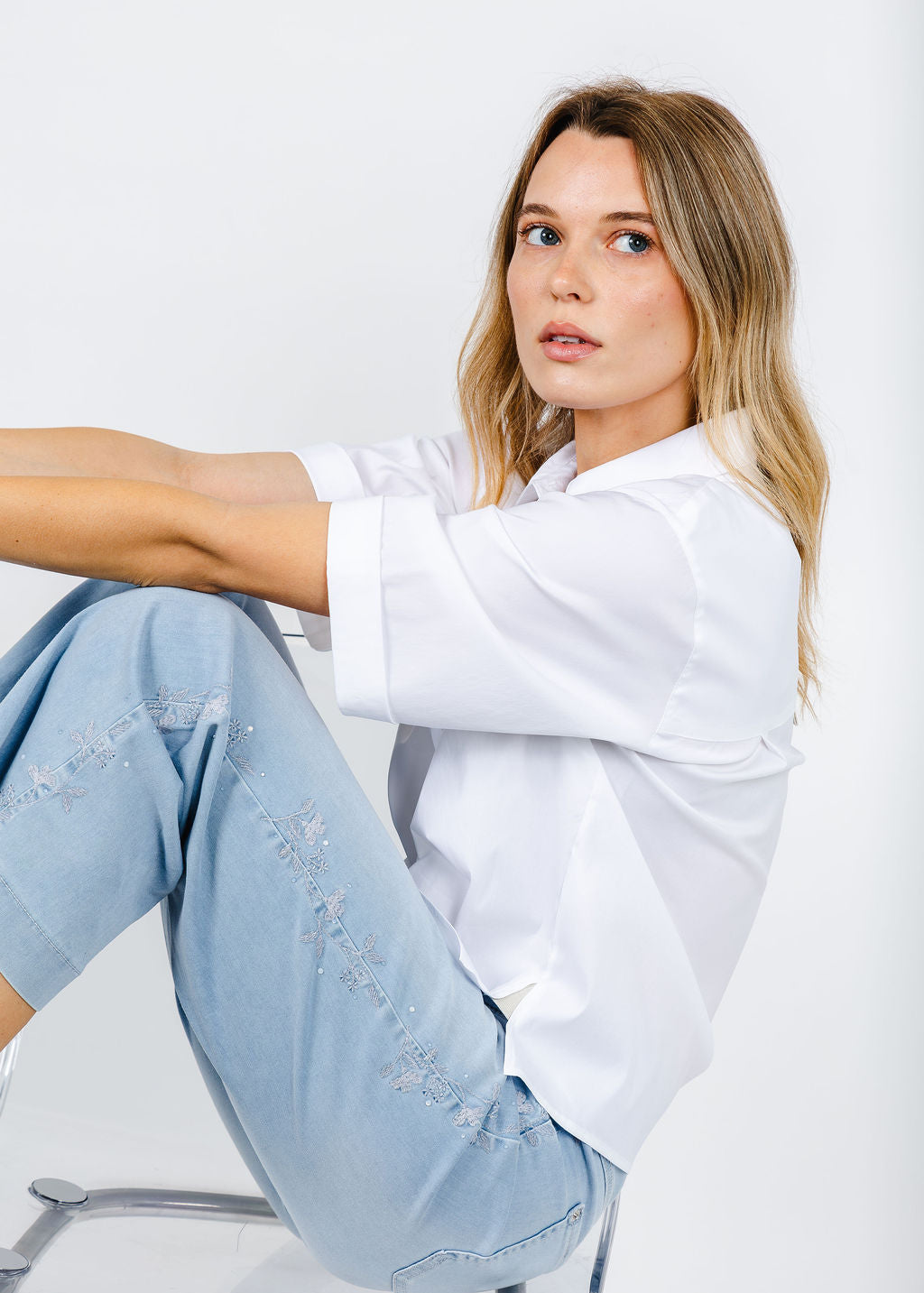 MAC Dream Wide Embroidered Flower Crop Jeans available at Barbara Katz