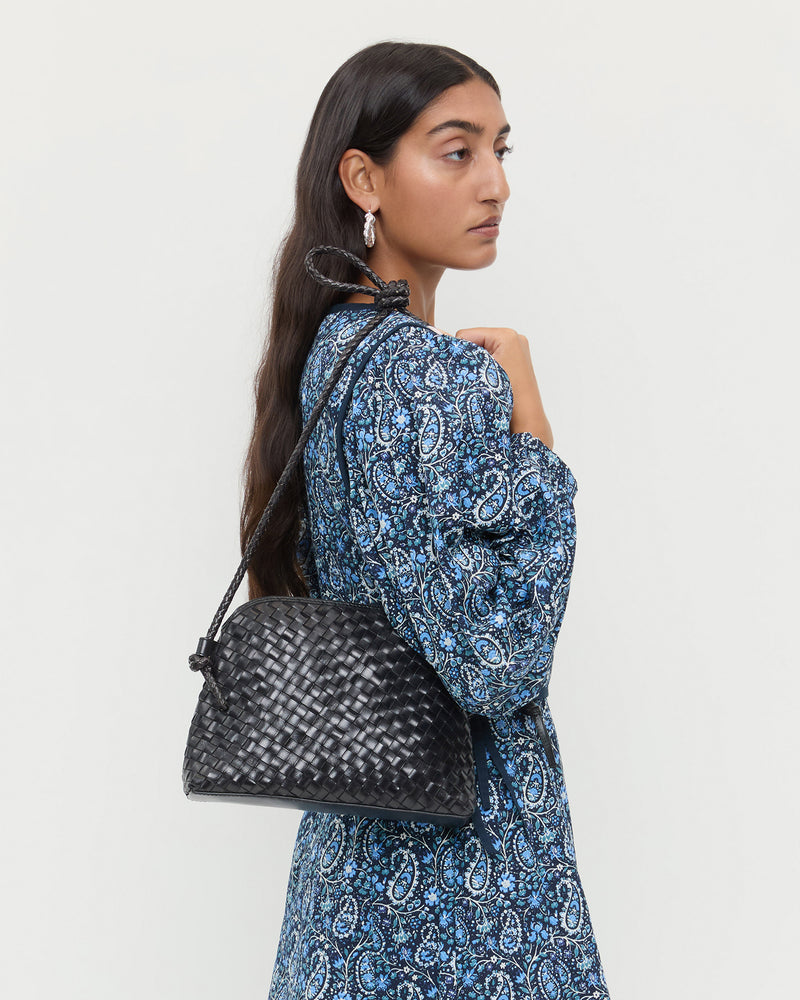 Loeffler Randall Mallory Woven Crossbody in Black Square Weave Leather available at Barbara Katz