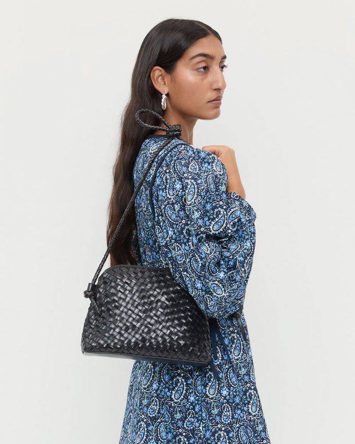 Loeffler Randall Mallory Woven Crossbody in Black Square Weave Leather available at Barbara Katz