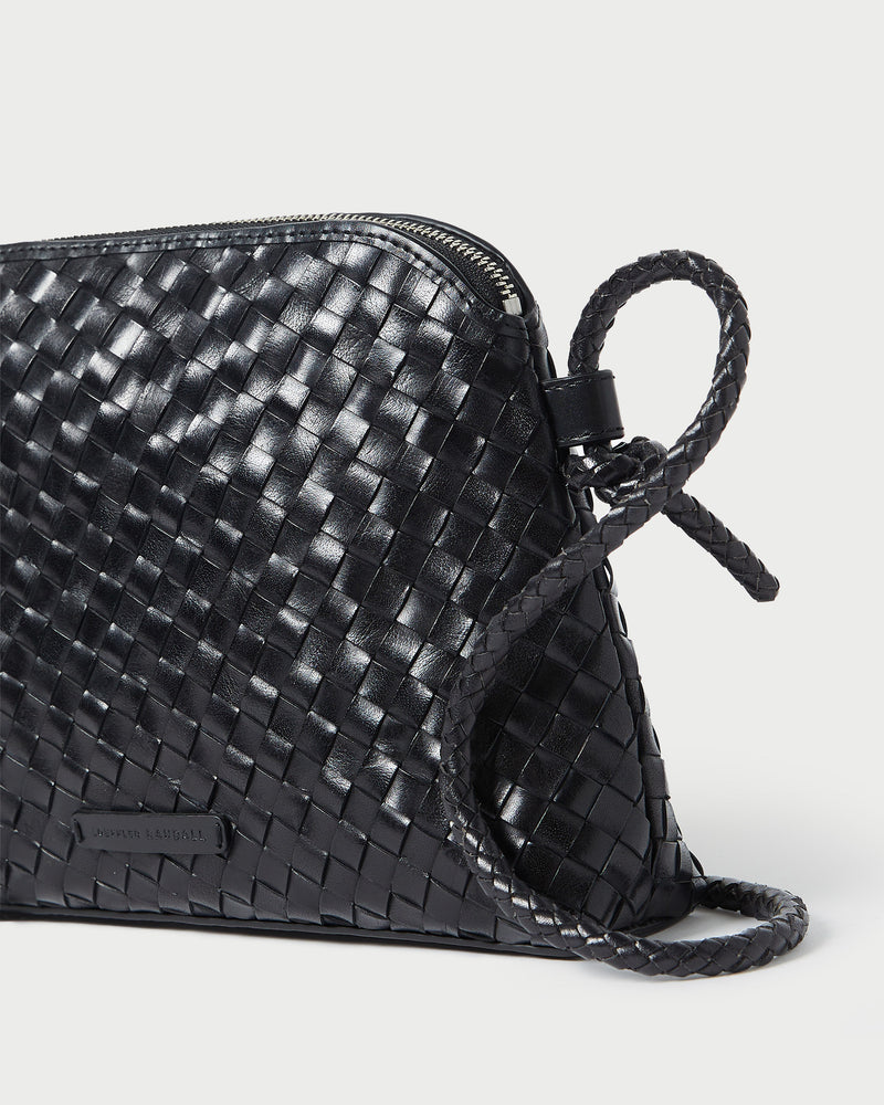 Loeffler Randall Mallory Woven Crossbody in Black Square Weave Leather available at Barbara Katz