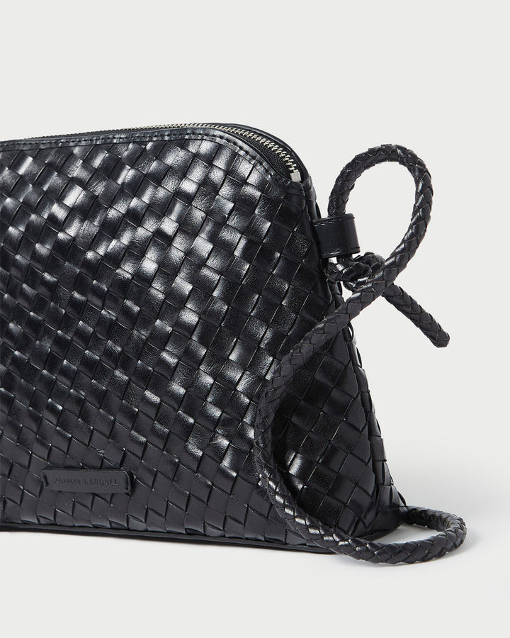 Loeffler Randall Mallory Woven Crossbody in Black Square Weave Leather available at Barbara Katz