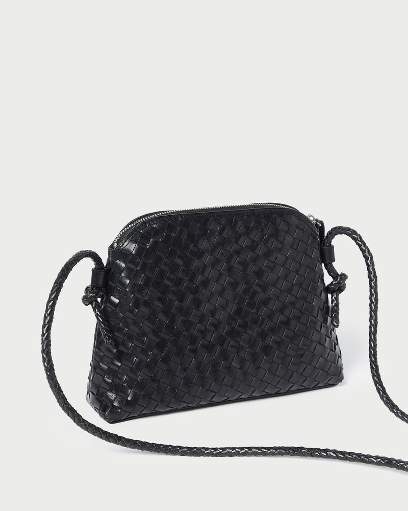 Loeffler Randall Mallory Woven Crossbody in Black Square Weave Leather available at Barbara Katz