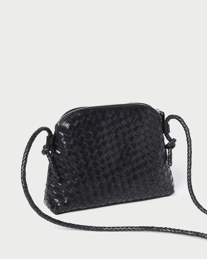 Loeffler Randall Mallory Woven Crossbody in Black Square Weave Leather available at Barbara Katz