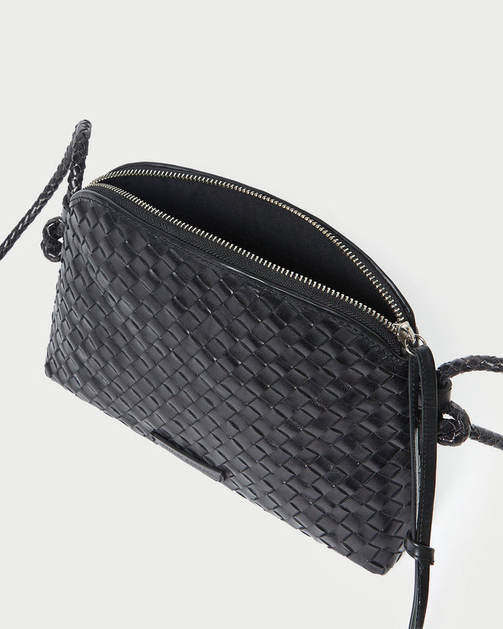 Loeffler Randall Mallory Woven Crossbody in Black Square Weave Leather available at Barbara Katz