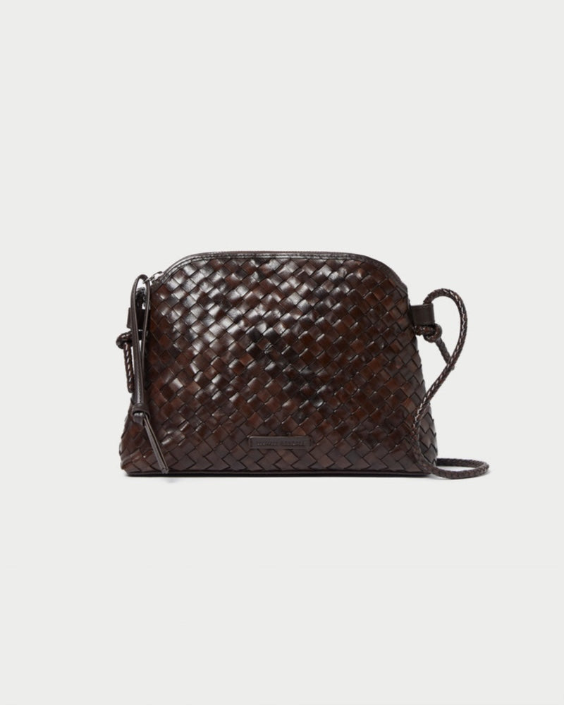 Loeffler Randall Mallory Woven Crossbody in Chocolate Square Weave Leather available at Barbara Katz