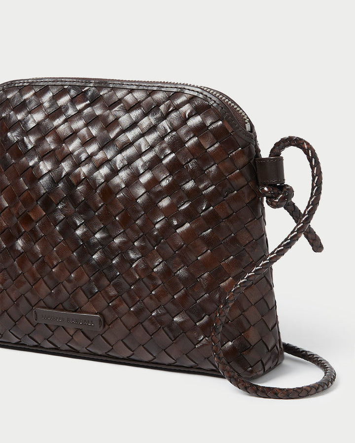 Loeffler Randall Mallory Woven Crossbody in Chocolate Square Weave Leather available at Barbara Katz