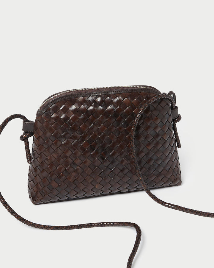 Loeffler Randall Mallory Woven Crossbody in Chocolate Square Weave Leather available at Barbara Katz