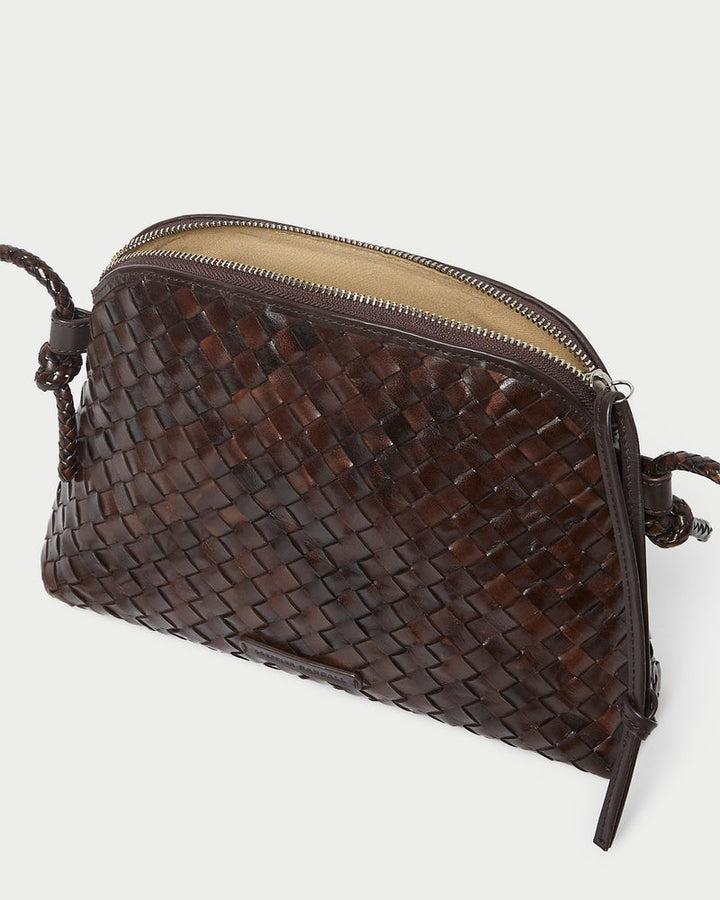 Loeffler Randall Mallory Woven Crossbody in Chocolate Square Weave Leather available at Barbara Katz