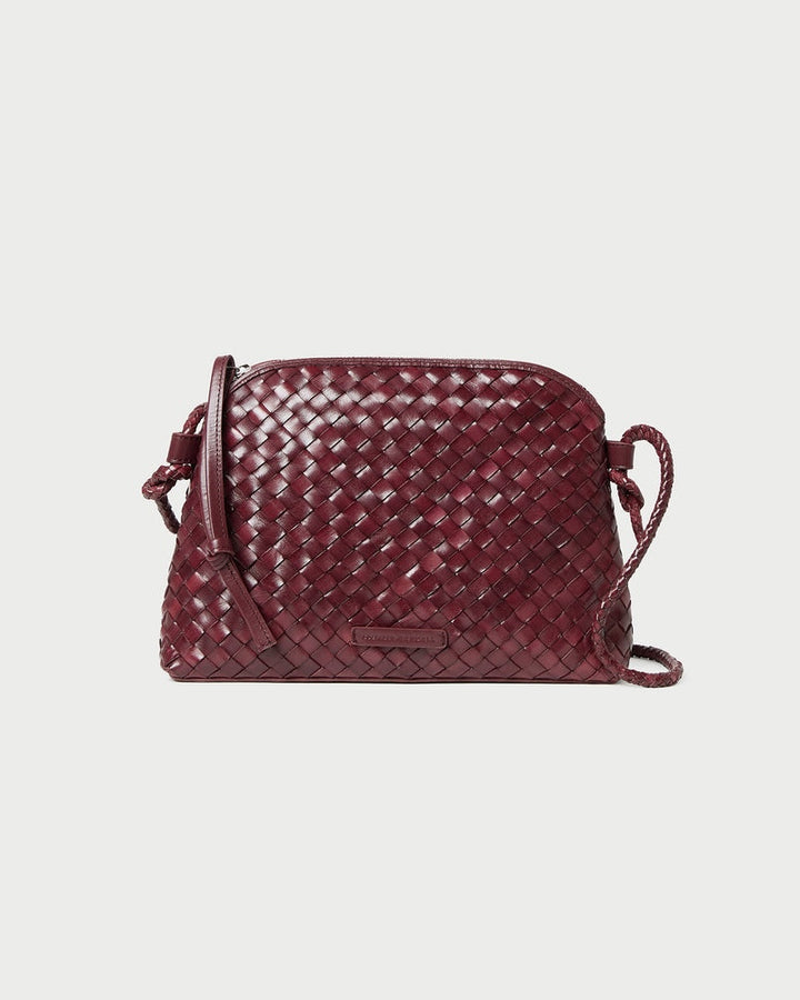 Loeffler Randall Mallory Woven Crossbody in Maroon Square Weave Leather available at Barbara Katz