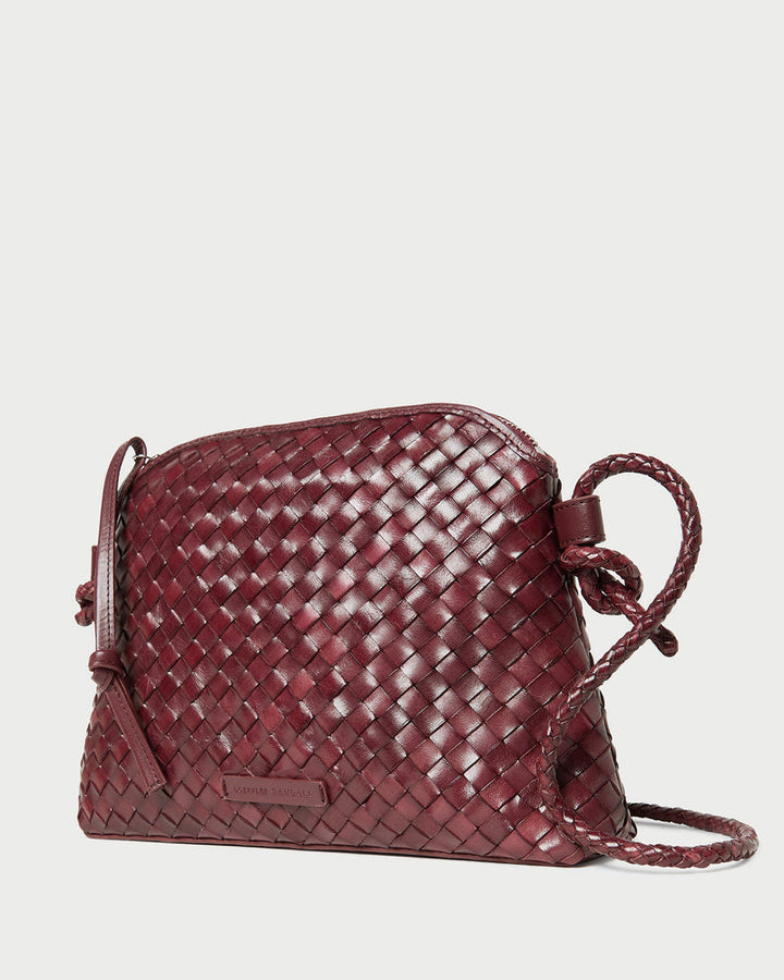 Loeffler Randall Mallory Woven Crossbody in Maroon Square Weave Leather available at Barbara Katz