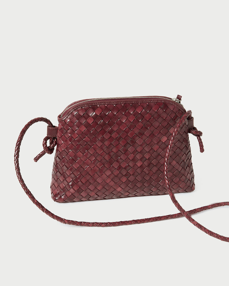 Loeffler Randall Mallory Woven Crossbody in Maroon Square Weave Leather available at Barbara Katz