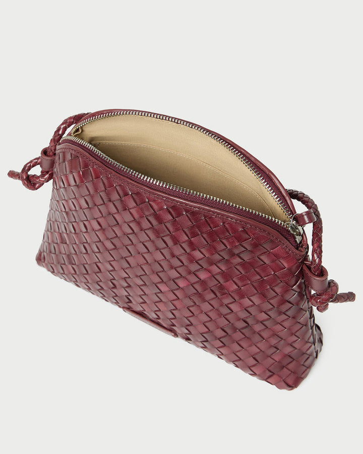 Loeffler Randall Mallory Woven Crossbody in Maroon Square Weave Leather available at Barbara Katz