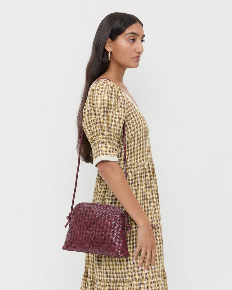 Loeffler Randall Mallory Woven Crossbody in Maroon Square Weave Leather available at Barbara Katz