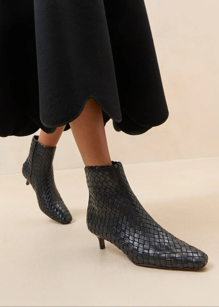 Loeffler Randall Marcella 40mm Woven Ankle Boots in Black available at Barbara Katz