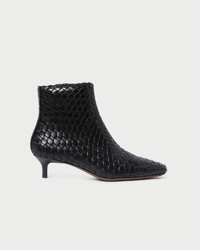 Loeffler Randall Marcella 40mm Woven Ankle Boots in Black available at Barbara Katz