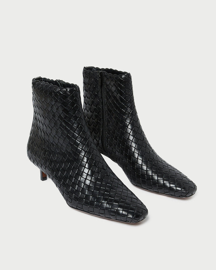 Loeffler Randall Marcella 40mm Woven Ankle Boots in Black available at Barbara Katz