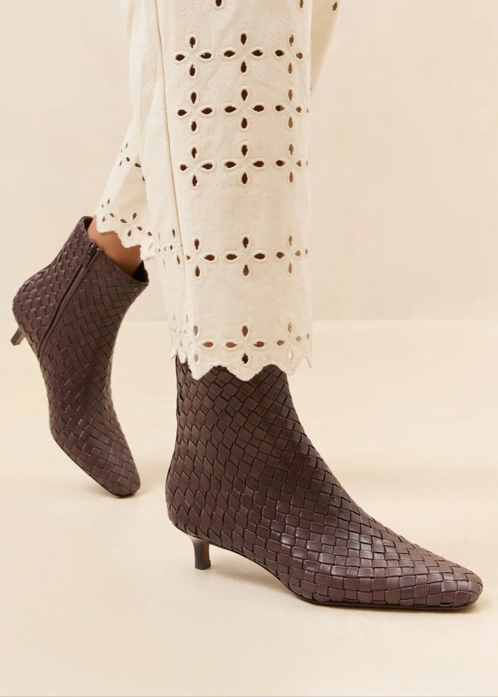 Loeffler Randall Marcella 40mm Woven Ankle Boots in Espresso available at Barbara Katz