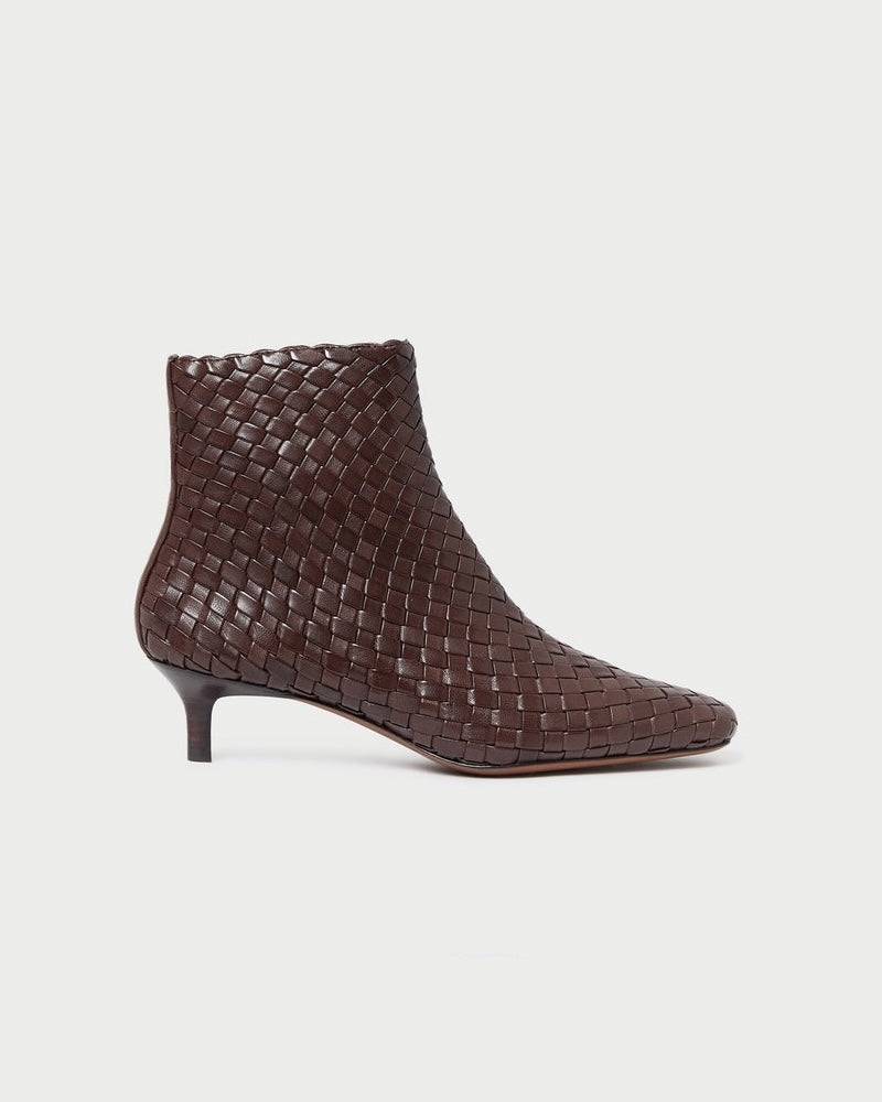 Loeffler Randall Marcella 40mm Woven Ankle Boots in Espresso available at Barbara Katz