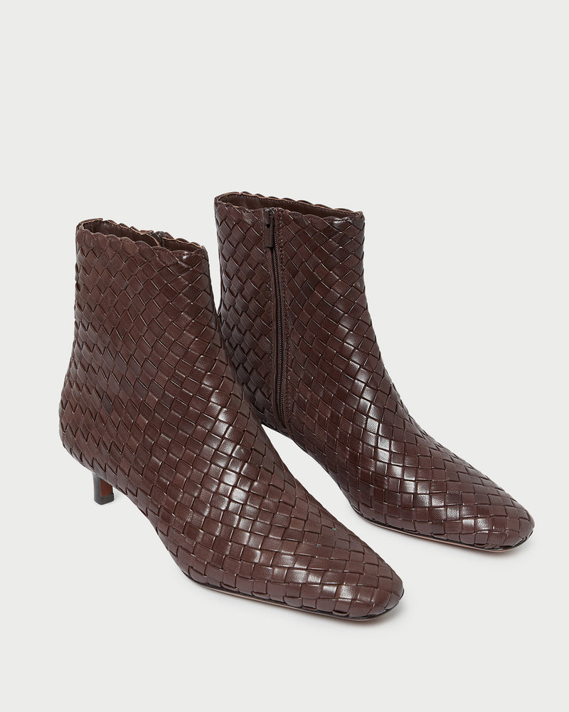 Loeffler Randall Marcella 40mm Woven Ankle Boots in Espresso available at Barbara Katz
