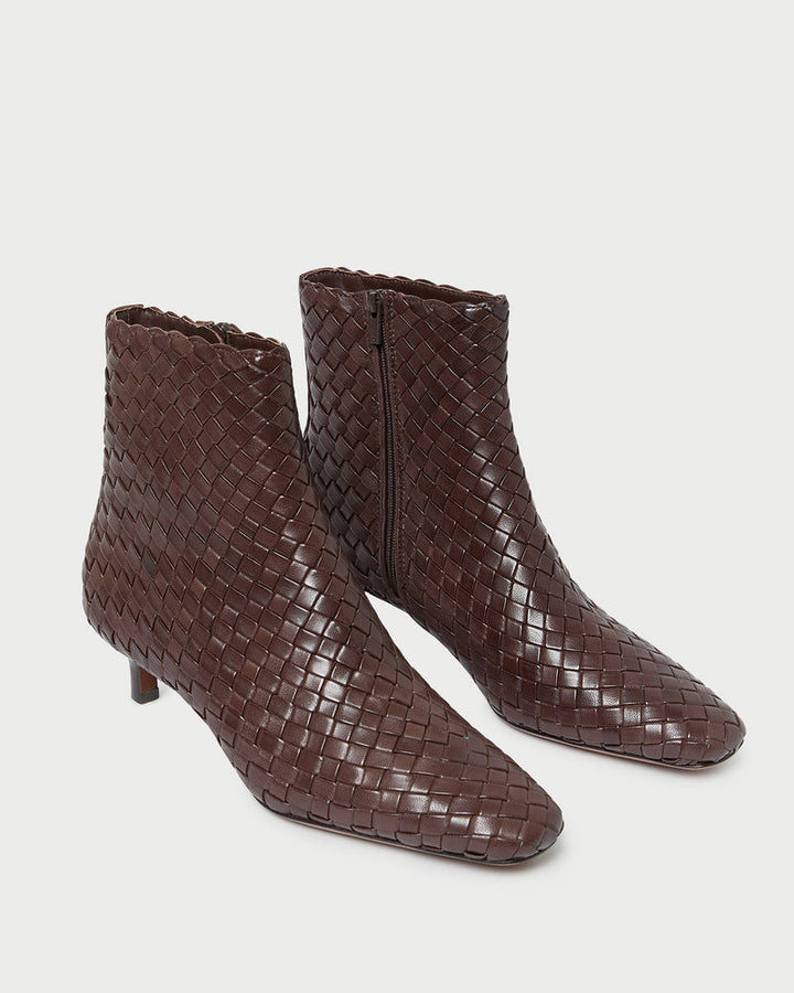 Loeffler Randall Marcella 40mm Woven Ankle Boots in Espresso available at Barbara Katz