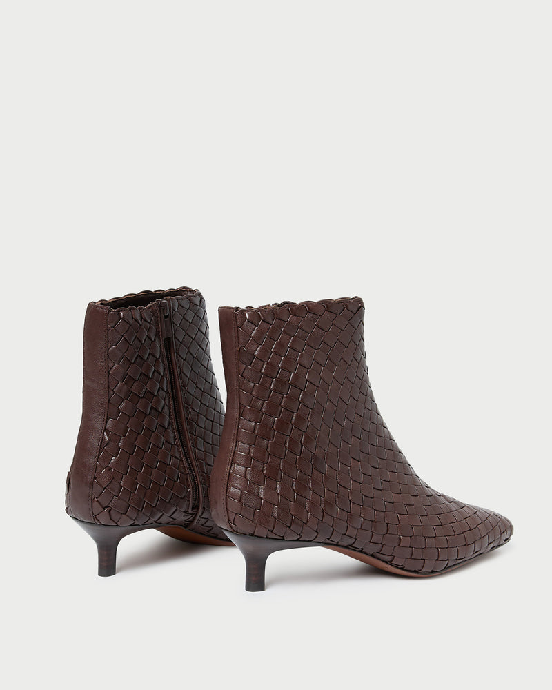Loeffler Randall Marcella 40mm Woven Ankle Boots in Espresso available at Barbara Katz