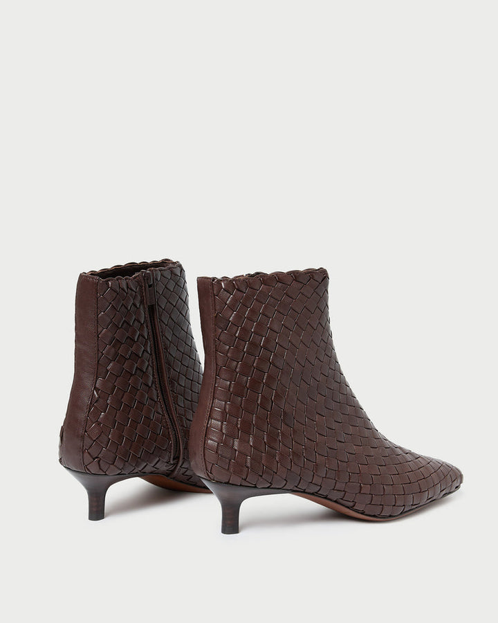 Loeffler Randall Marcella 40mm Woven Ankle Boots in Espresso available at Barbara Katz