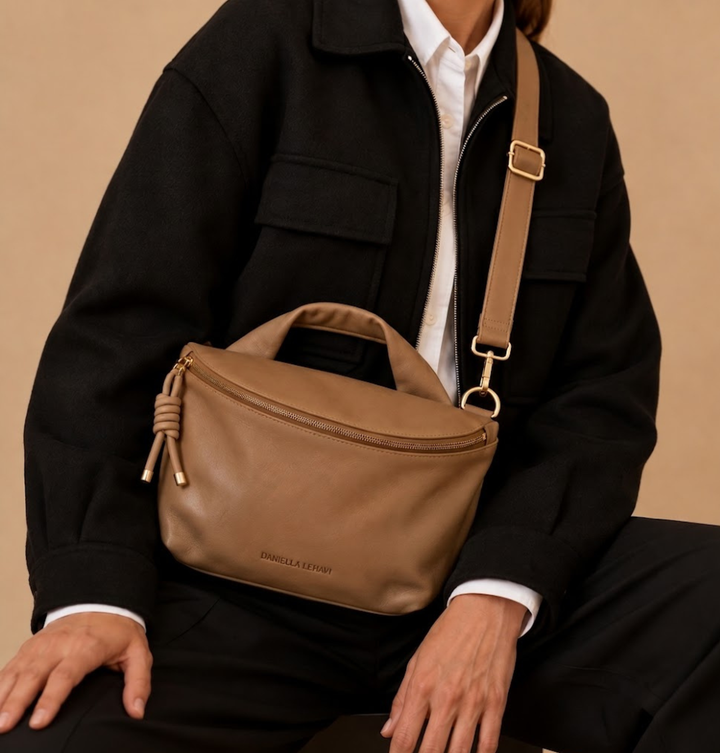 Daniella Lehavi Mia Loop Crossbody Bag in Camel available at Barbara Katz