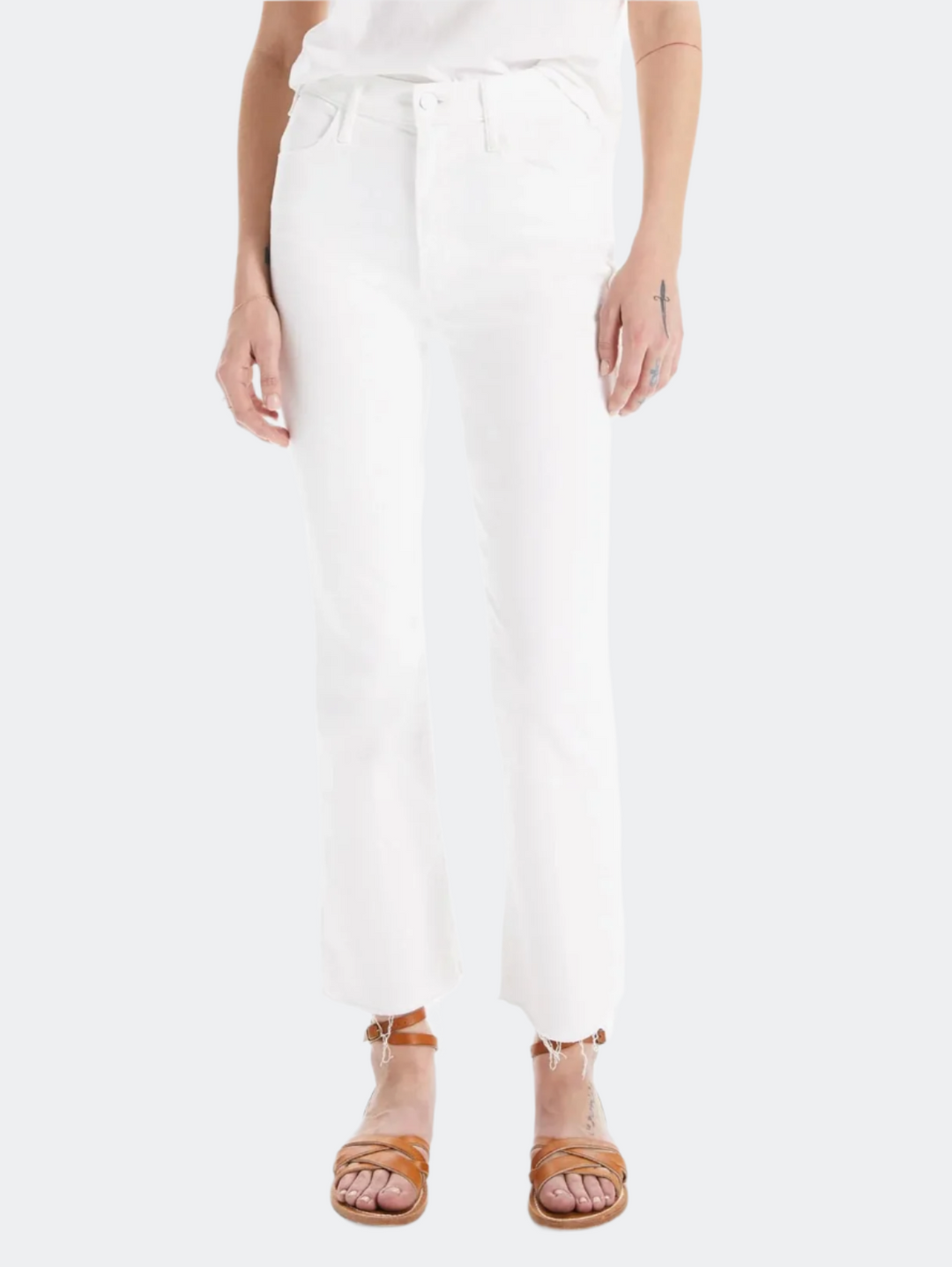 MOTHER The Hustler Ankle Fray Jeans - Fairest of Them All White Denim available at Barbara Katz