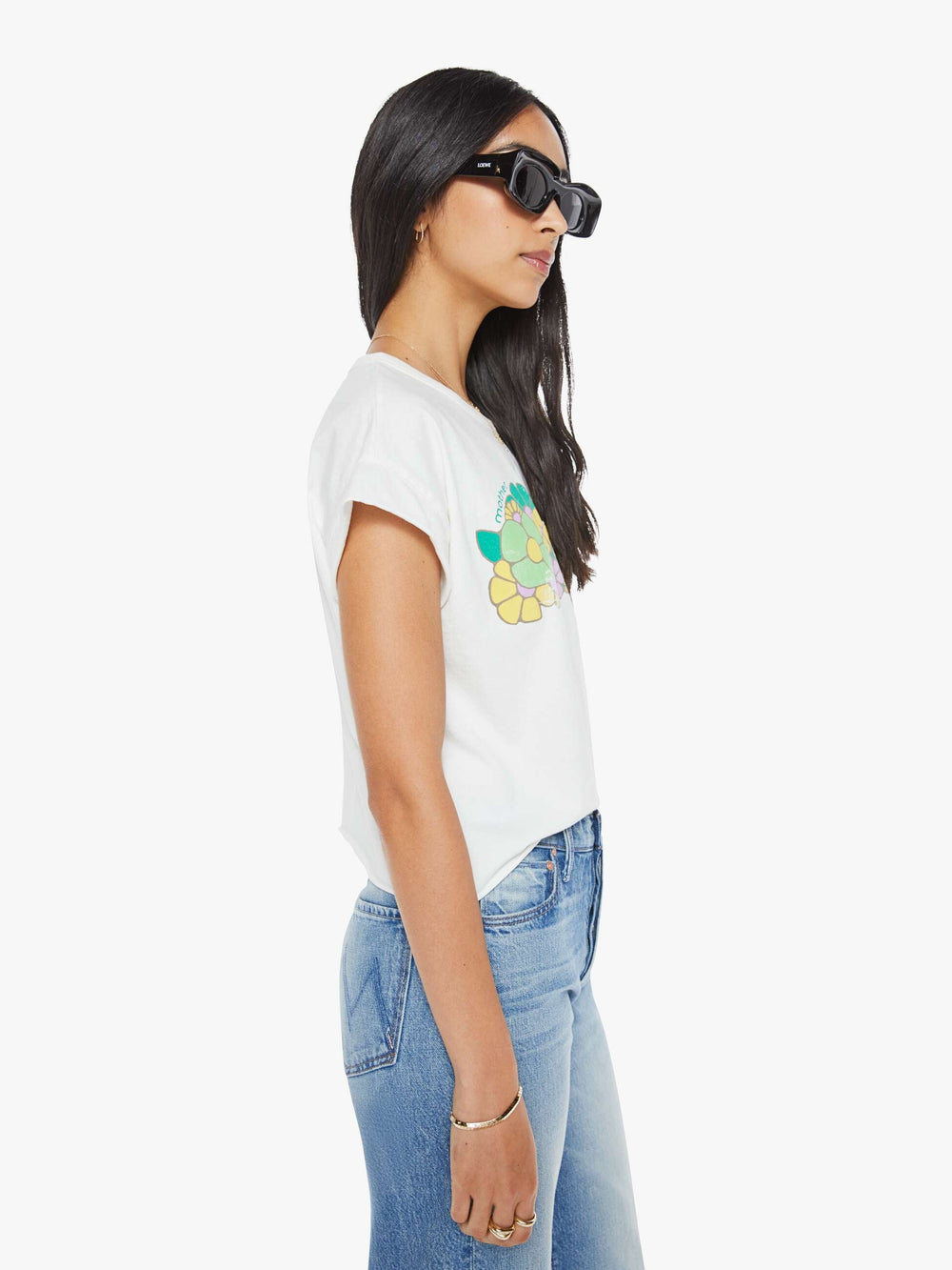 MOTHER The Keep On Rolling Pocket Tee - Flower Patch available at Barbara Katz