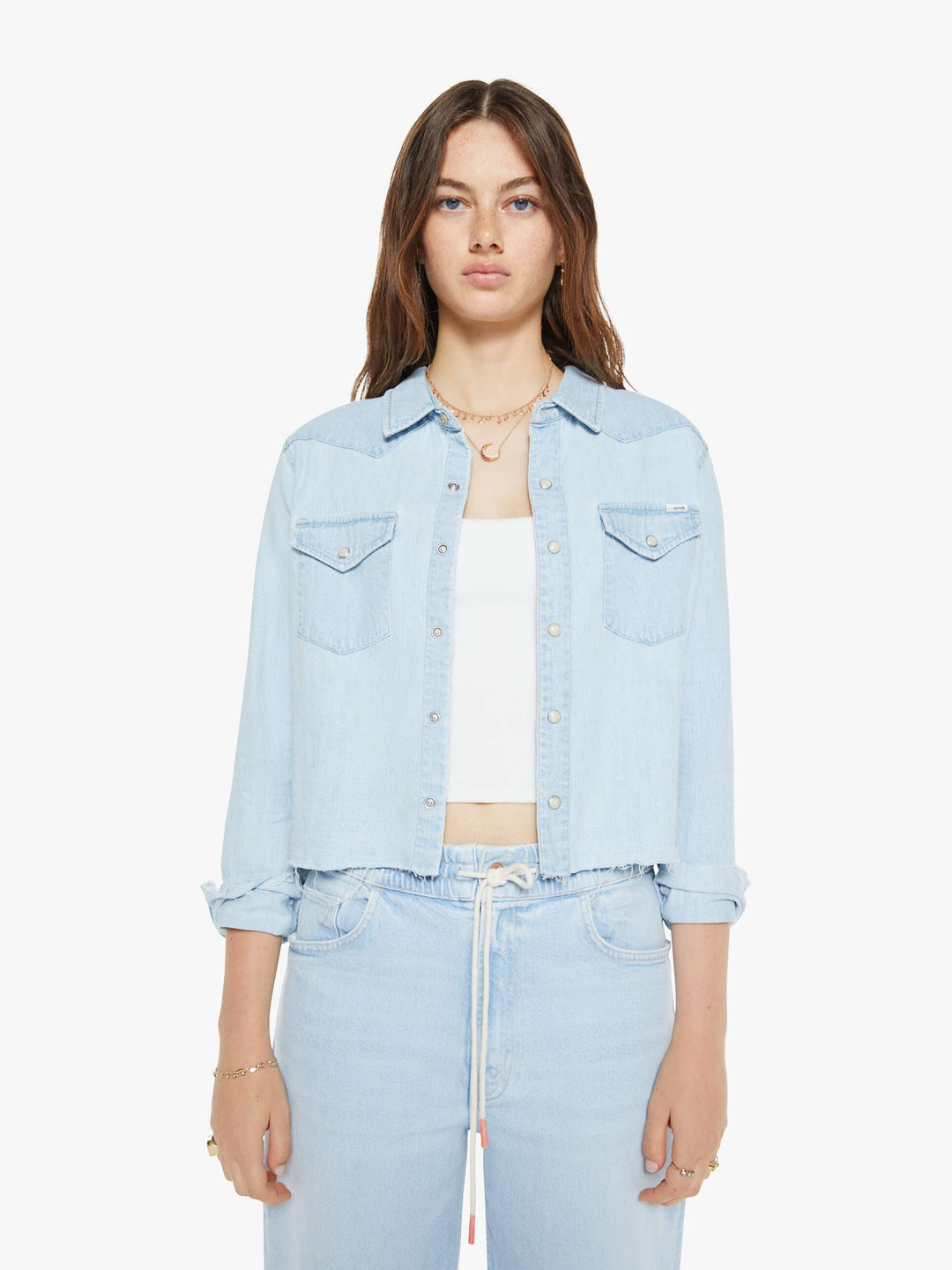 MOTHER The Super Ex's Crop Fray Jacket - No End In Sight available at Barbara Katz