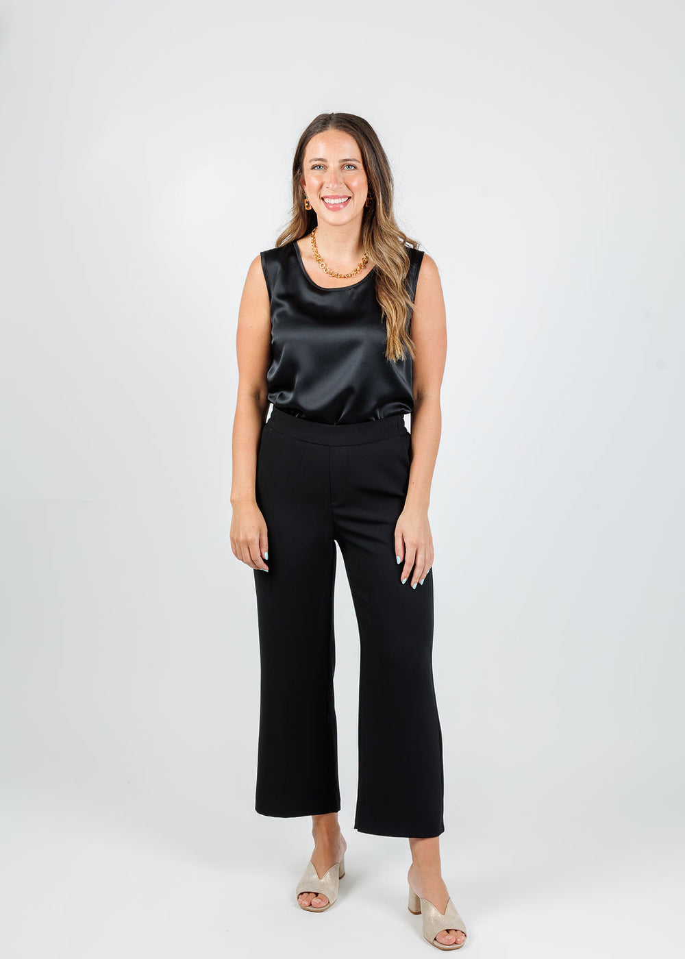 MAC Chiara Crop Floating Crepe Pants in Black available at Barbara Katz