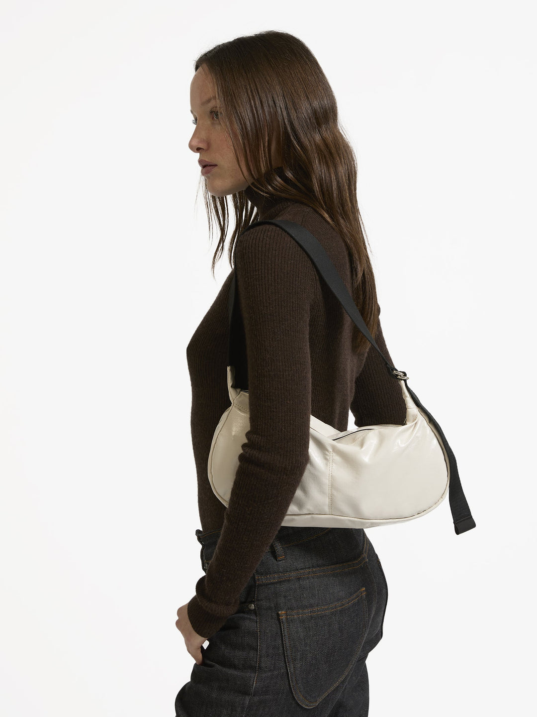 Jack Gomme Maeve Light Vegan Aqua Handbag in Shiny Ivoire available at Barbara Katz