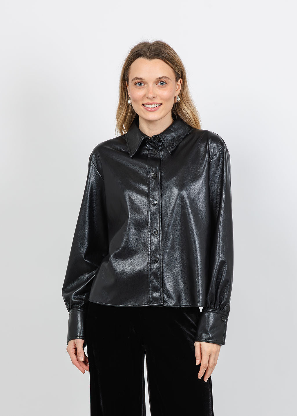 Marella Albata Vegan Leather Shaket in Black available at Barbara Katz