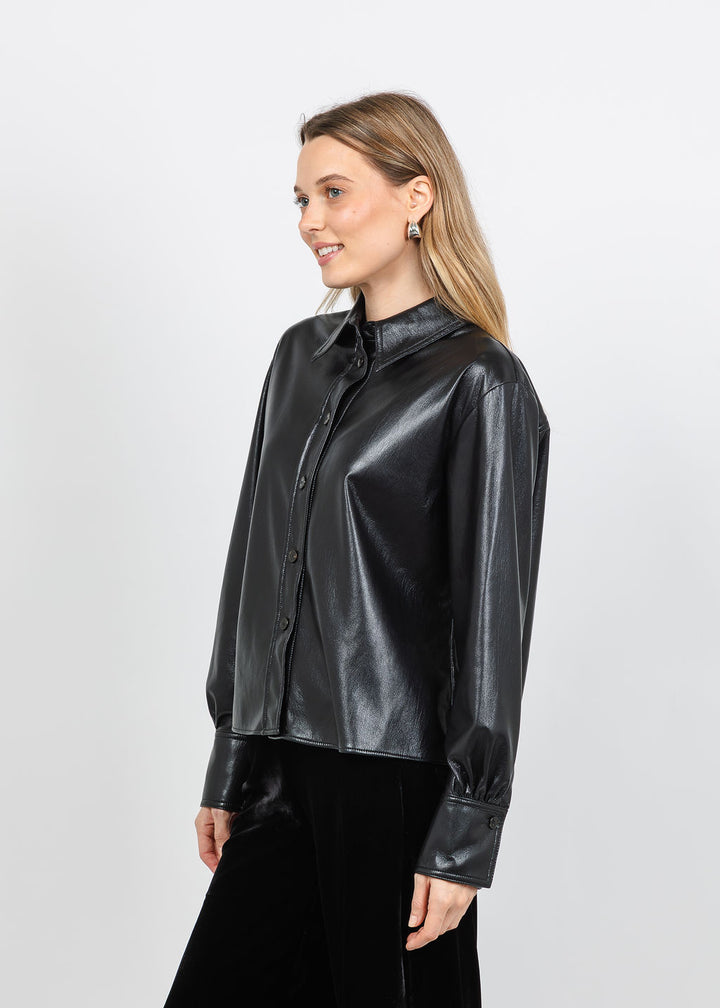Marella Albata Vegan Leather Shaket in Black available at Barbara Katz