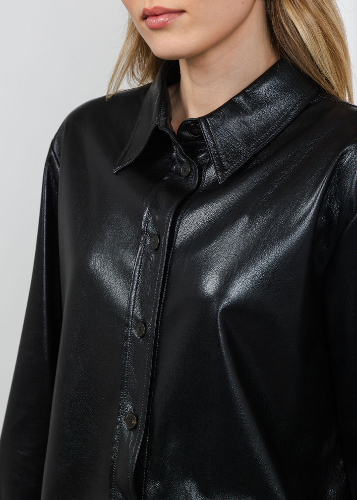 Marella Albata Vegan Leather Shaket in Black available at Barbara Katz