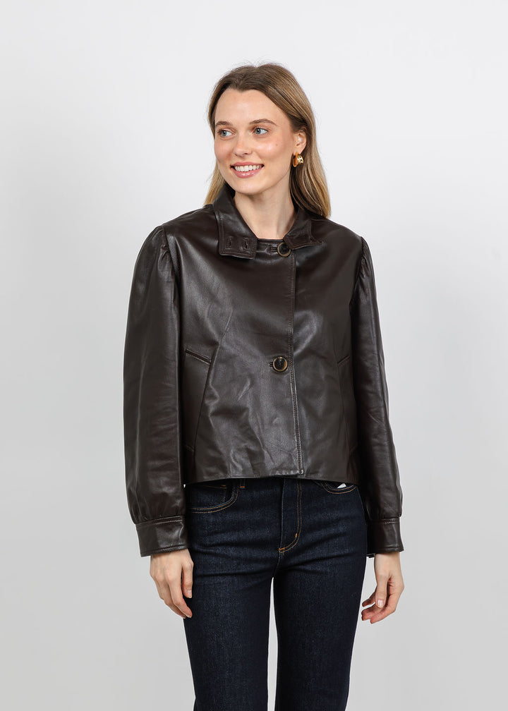 Marella Aletta Leather Jacket in Brown available at Barbara Katz