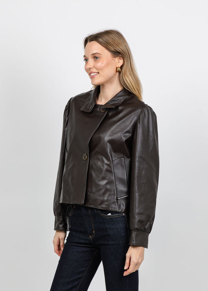 Marella Aletta Leather Jacket in Brown available at Barbara Katz