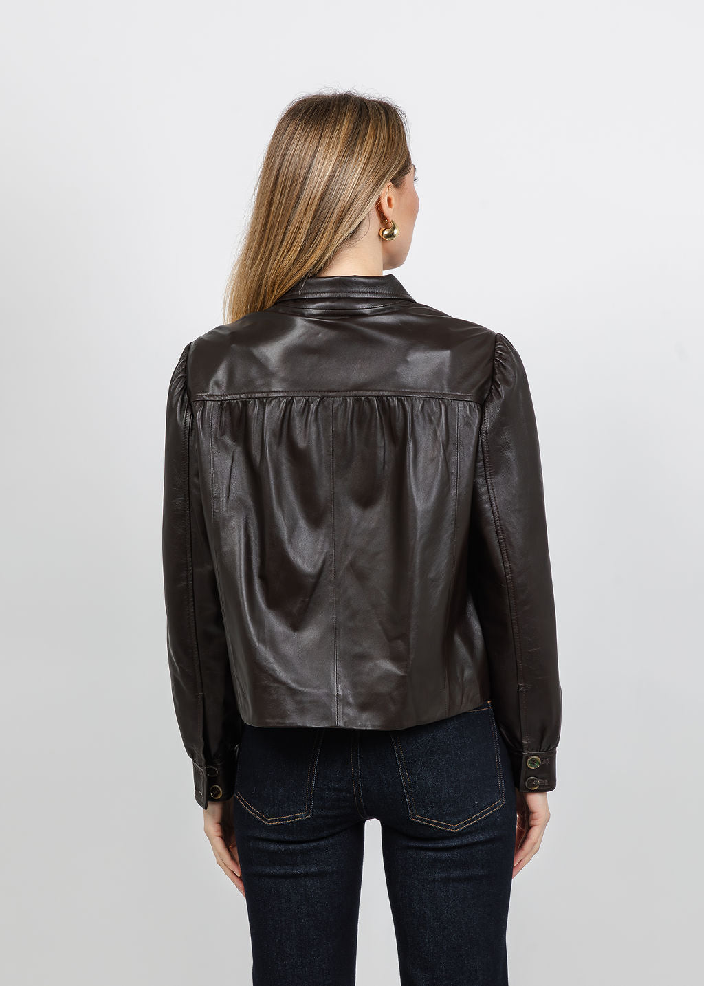 Marella Aletta Leather Jacket in Brown available at Barbara Katz