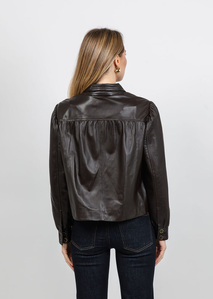 Marella Aletta Leather Jacket in Brown available at Barbara Katz