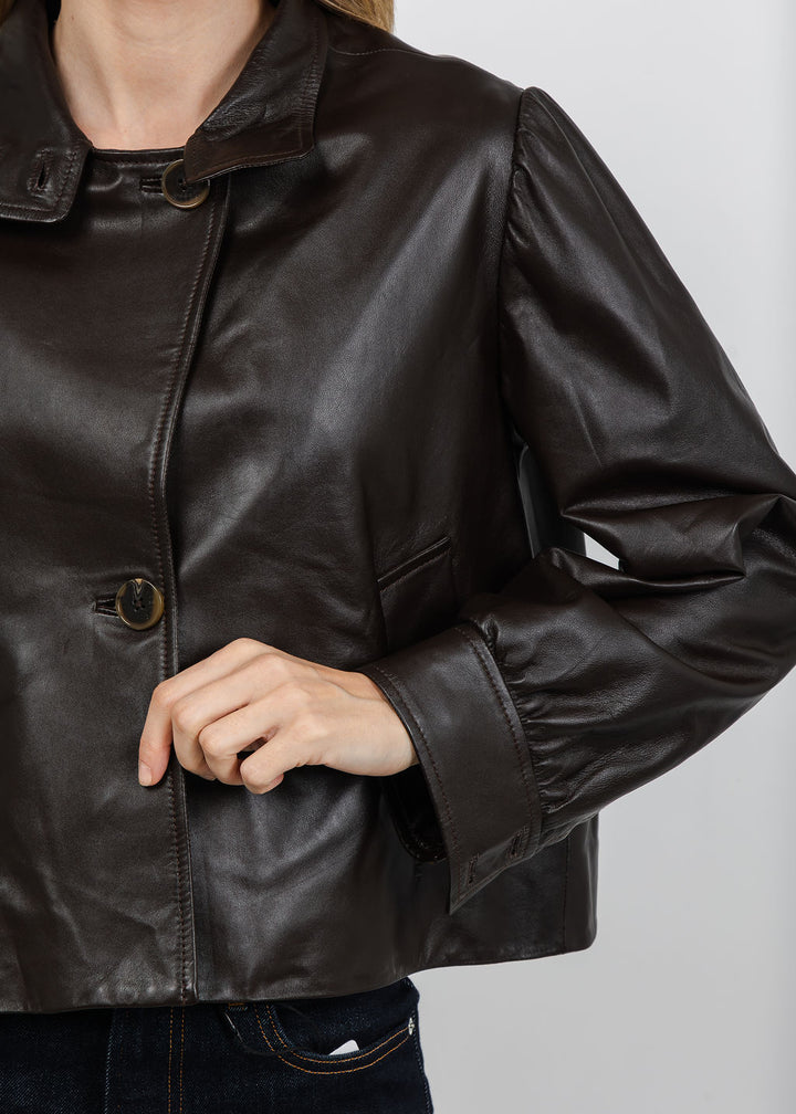 Marella Aletta Leather Jacket in Brown available at Barbara Katz