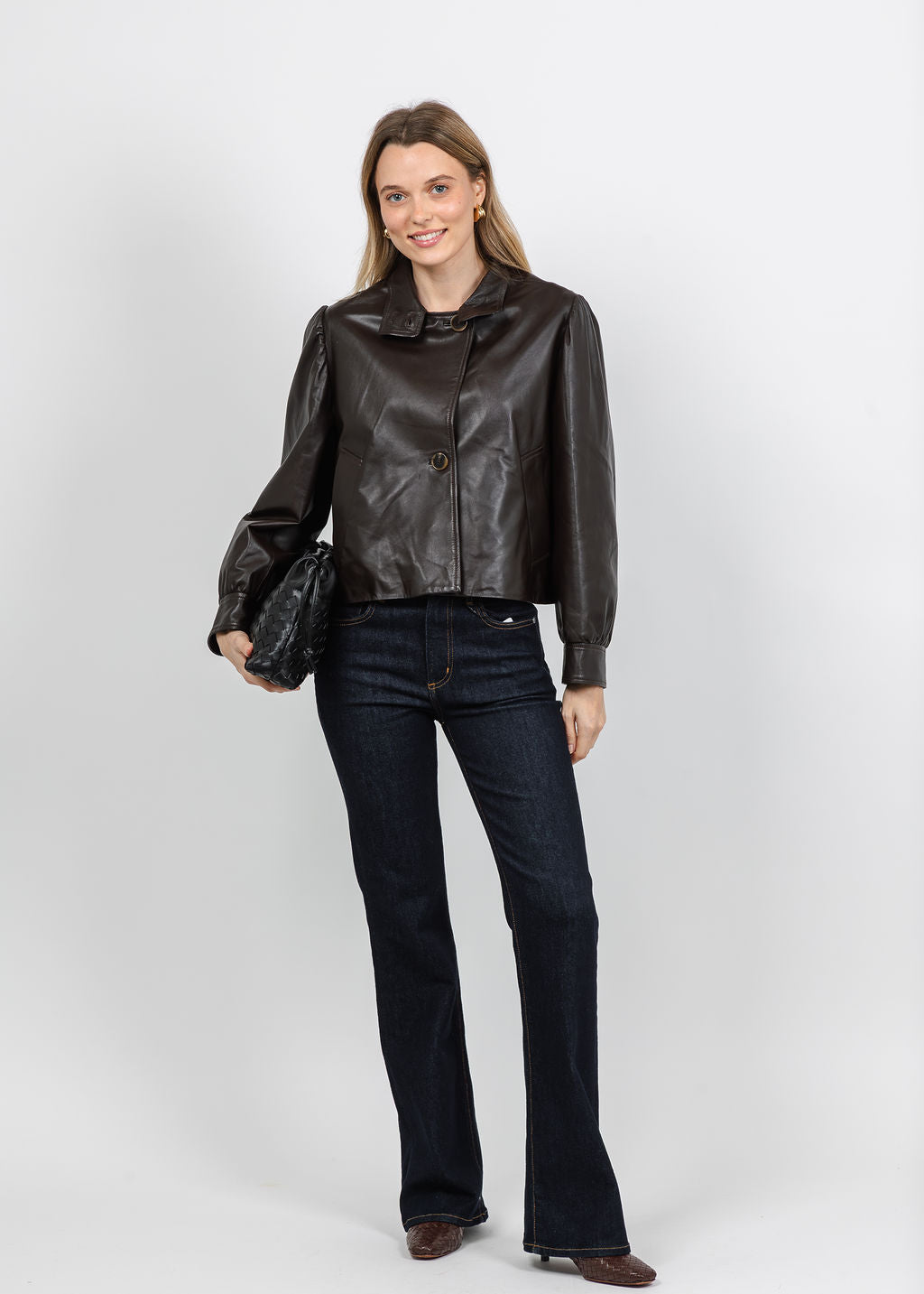 Marella Aletta Leather Jacket in Brown available at Barbara Katz