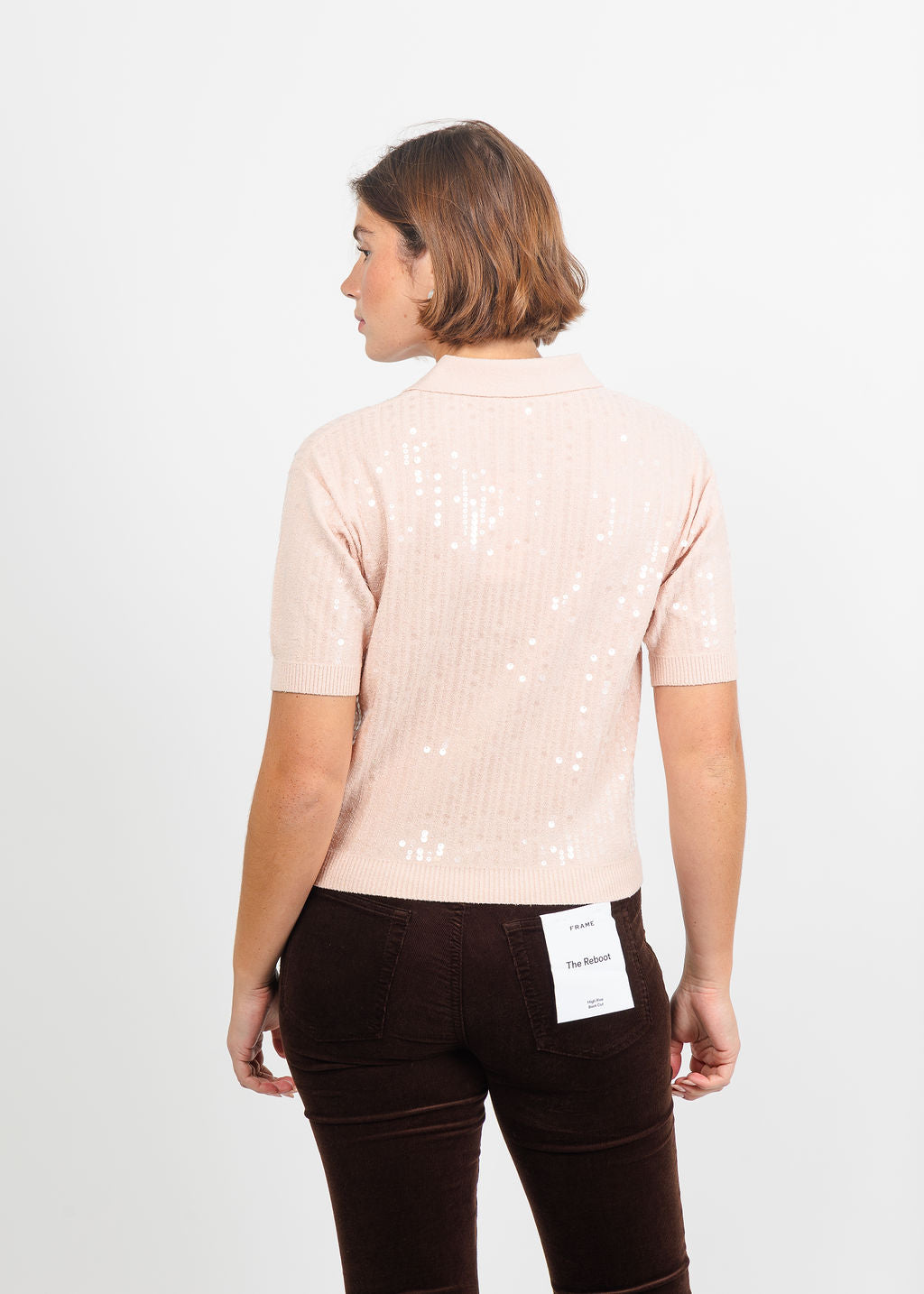 Marella Avocado Sequin Polo in Powder  available at Barbara Katz