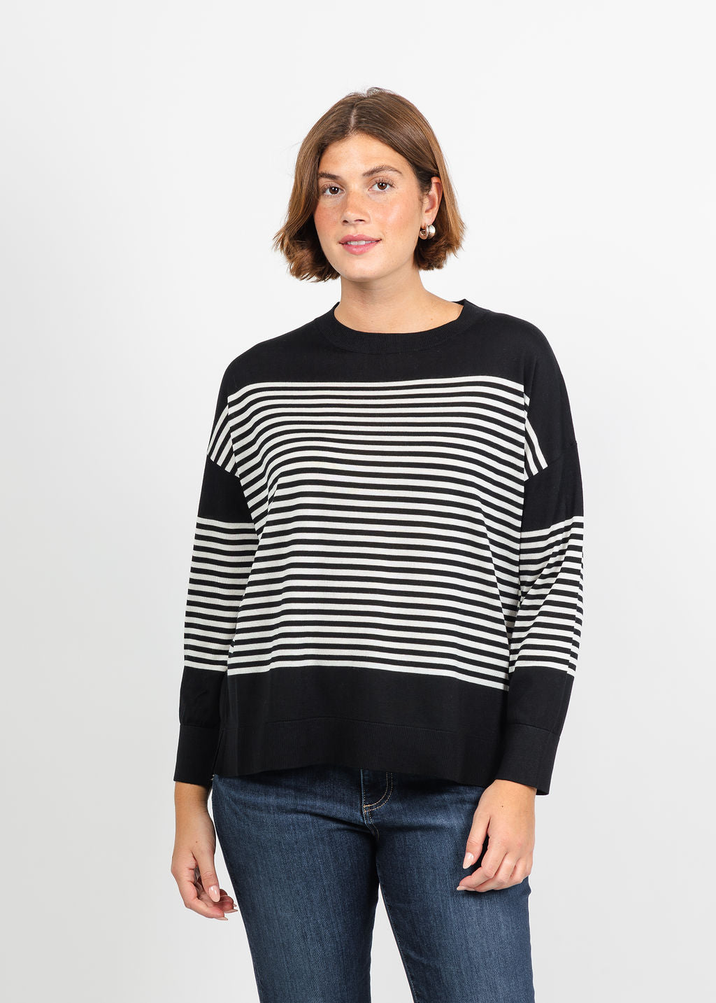 Marella Baffo Stripe Sweater in Black available at Barbara Katz