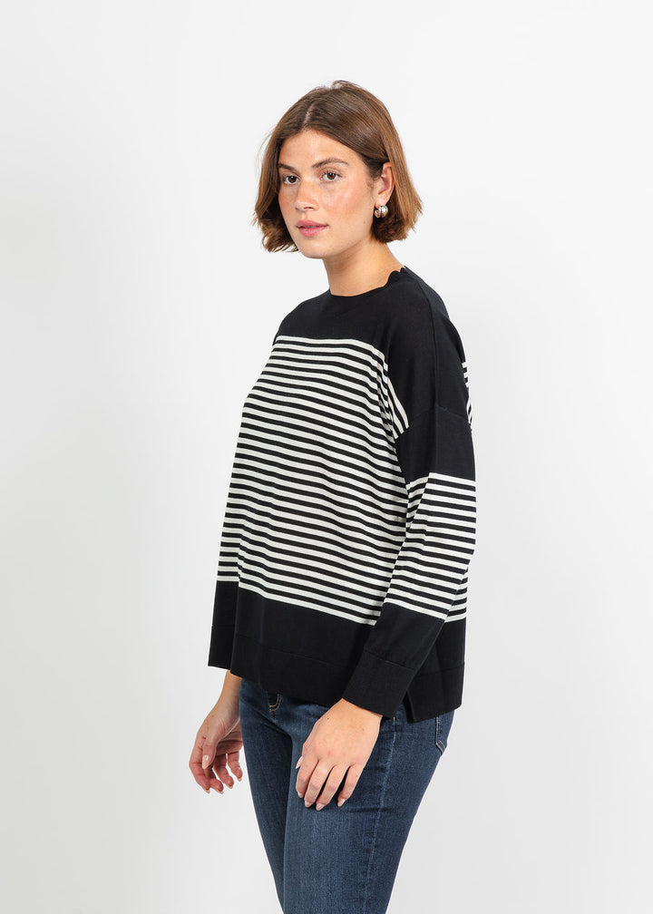 Marella Baffo Stripe Sweater in Black available at Barbara Katz