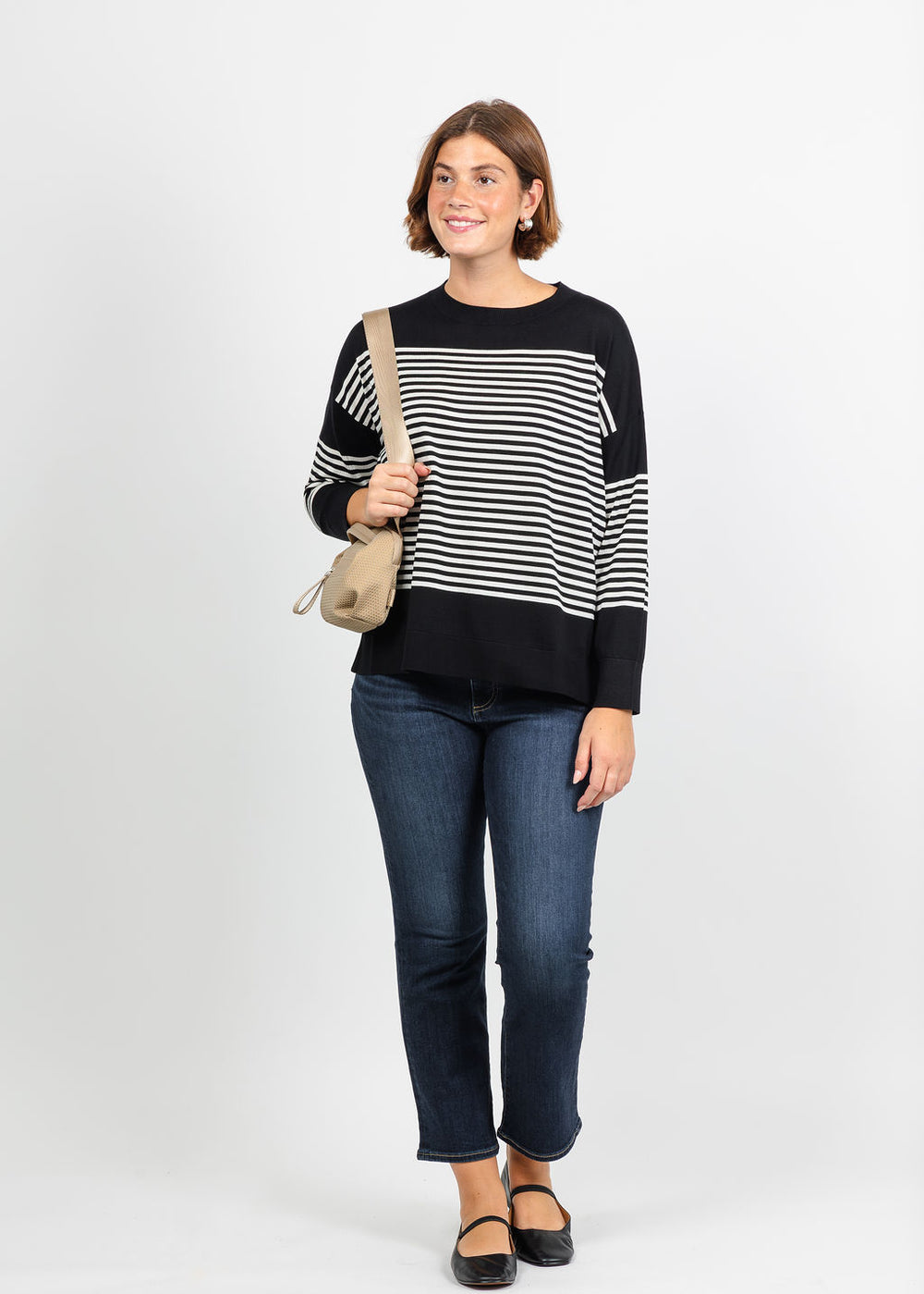 Marella Baffo Stripe Sweater in Black available at Barbara Katz